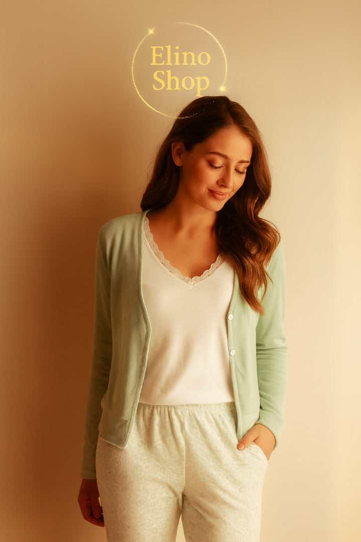 Women’s 3-Piece Pajama Set – Cotton Fabric