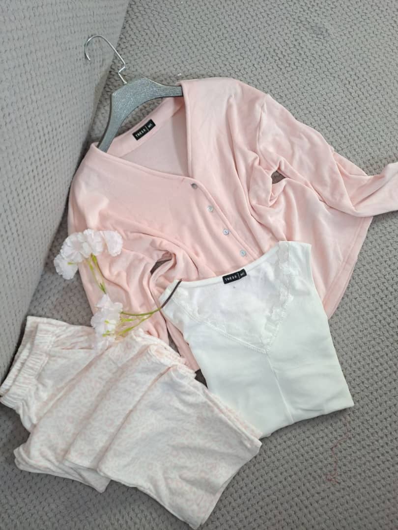 Women’s 3-Piece Pajama Set – Cotton Fabric
