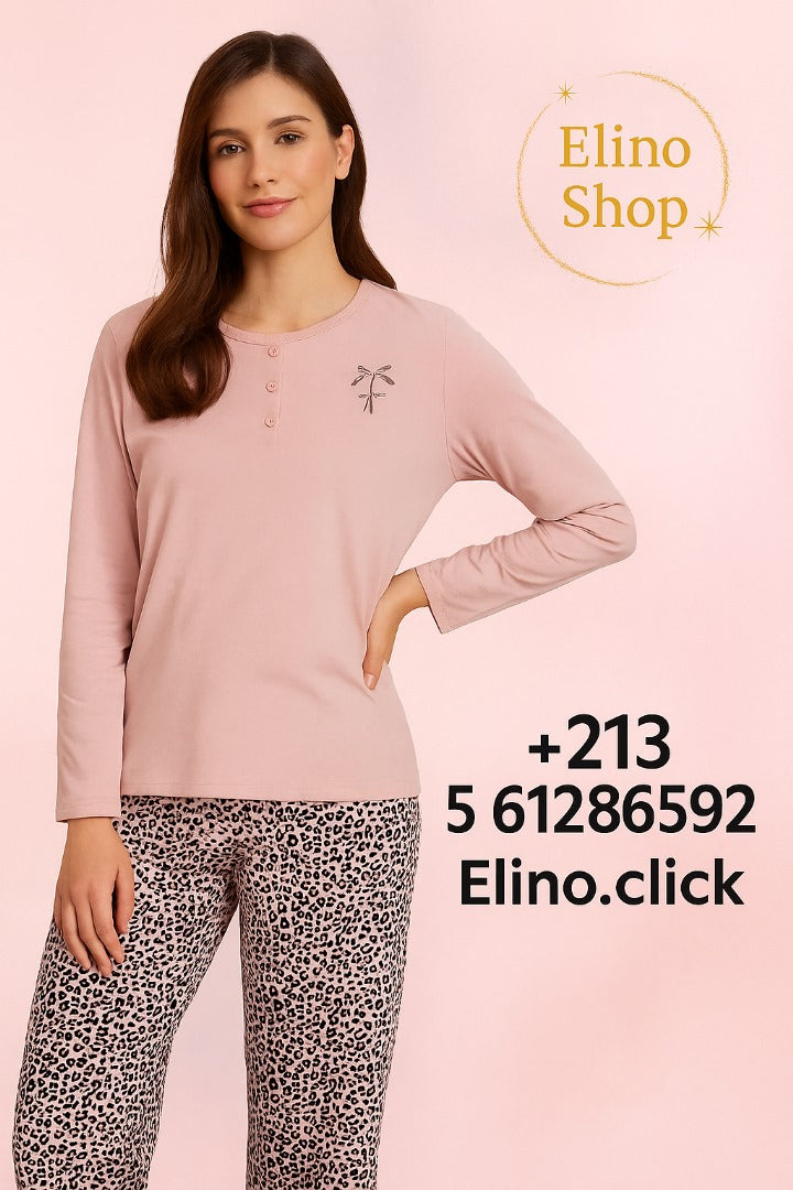 Women’s Pajama Set – Leopard Print