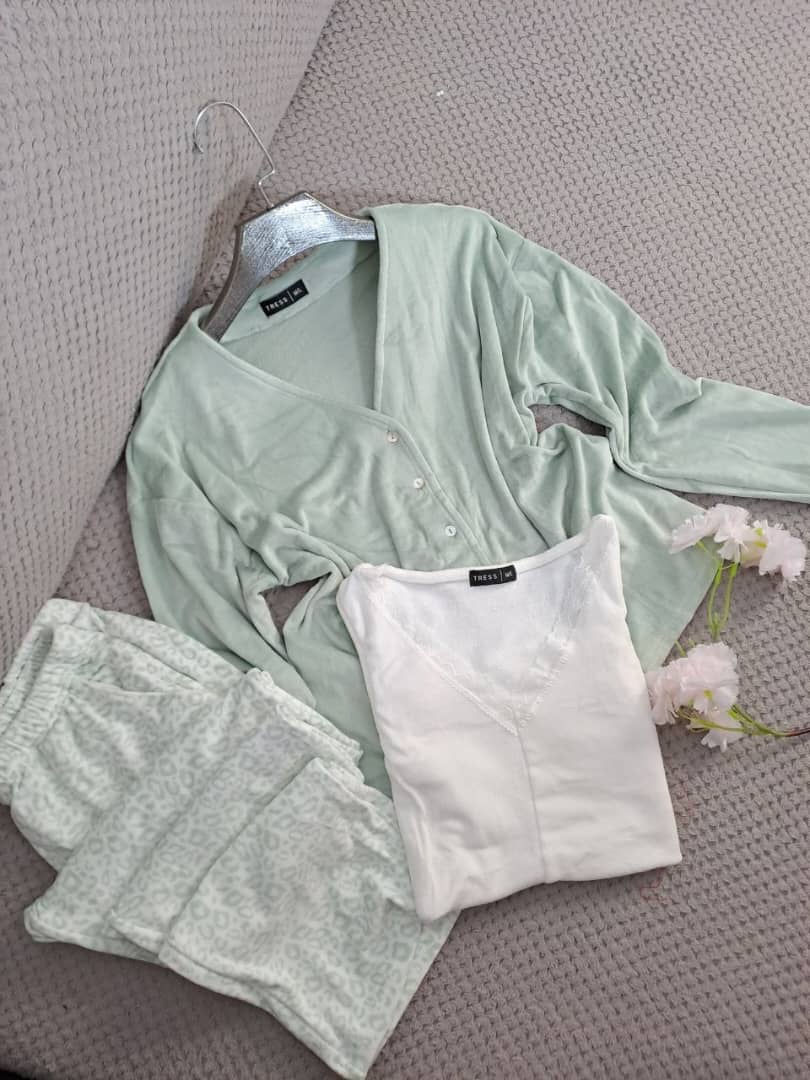 Women’s 3-Piece Pajama Set – Cotton Fabric