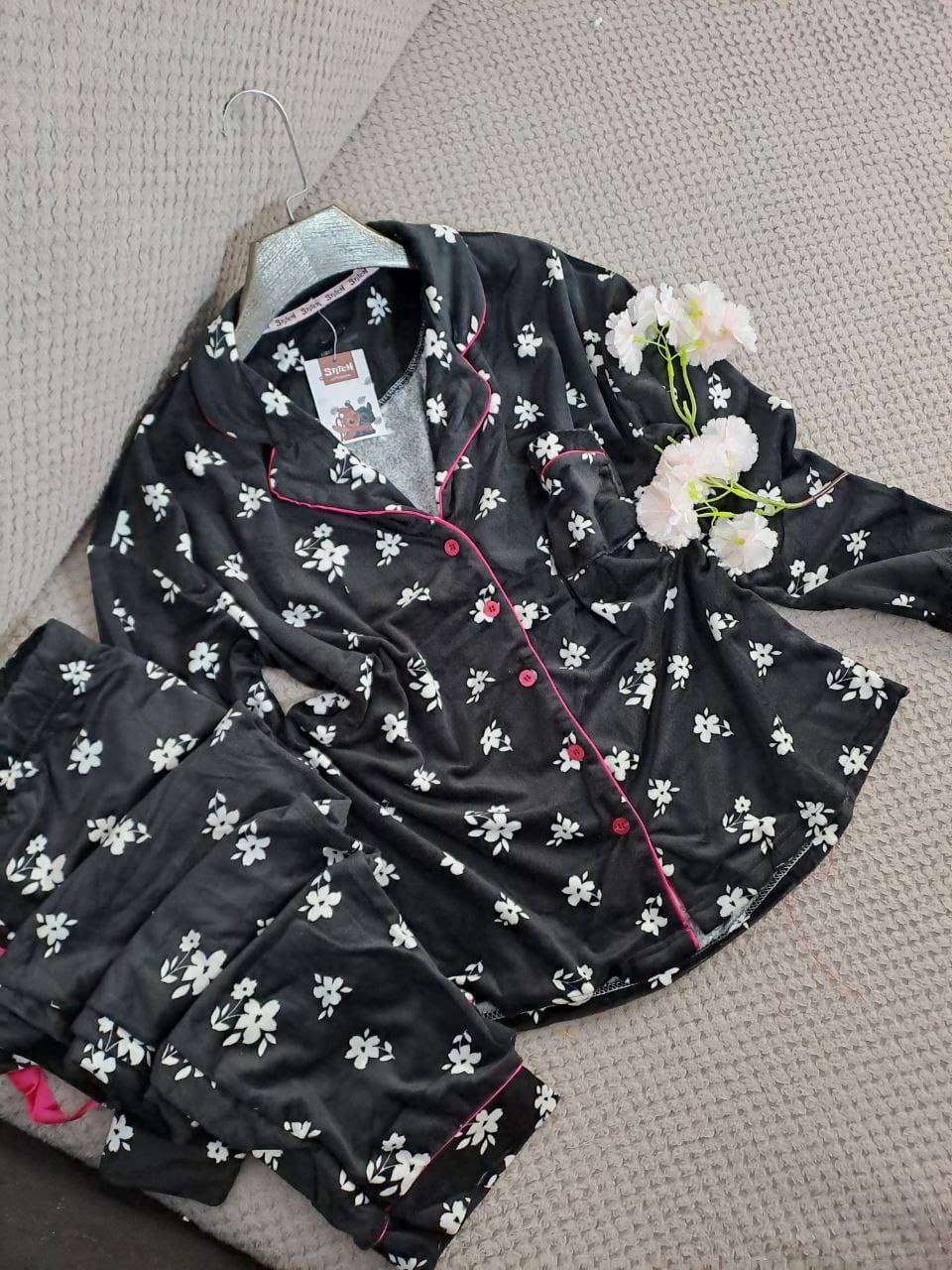 Women’s Pajama Set – Black Floral Print