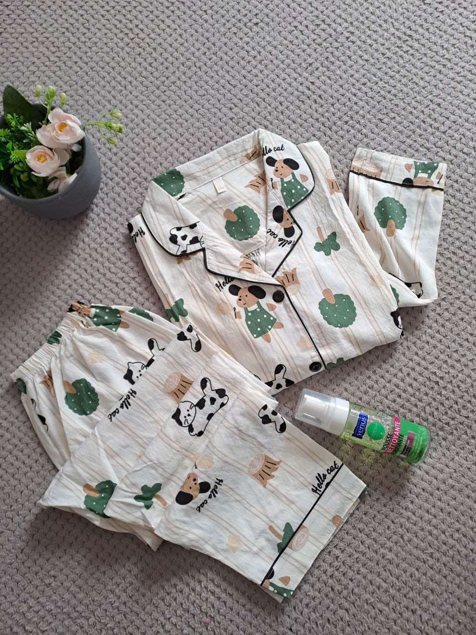 Women’s Cotton Pajama Set – Teddy Bear Print