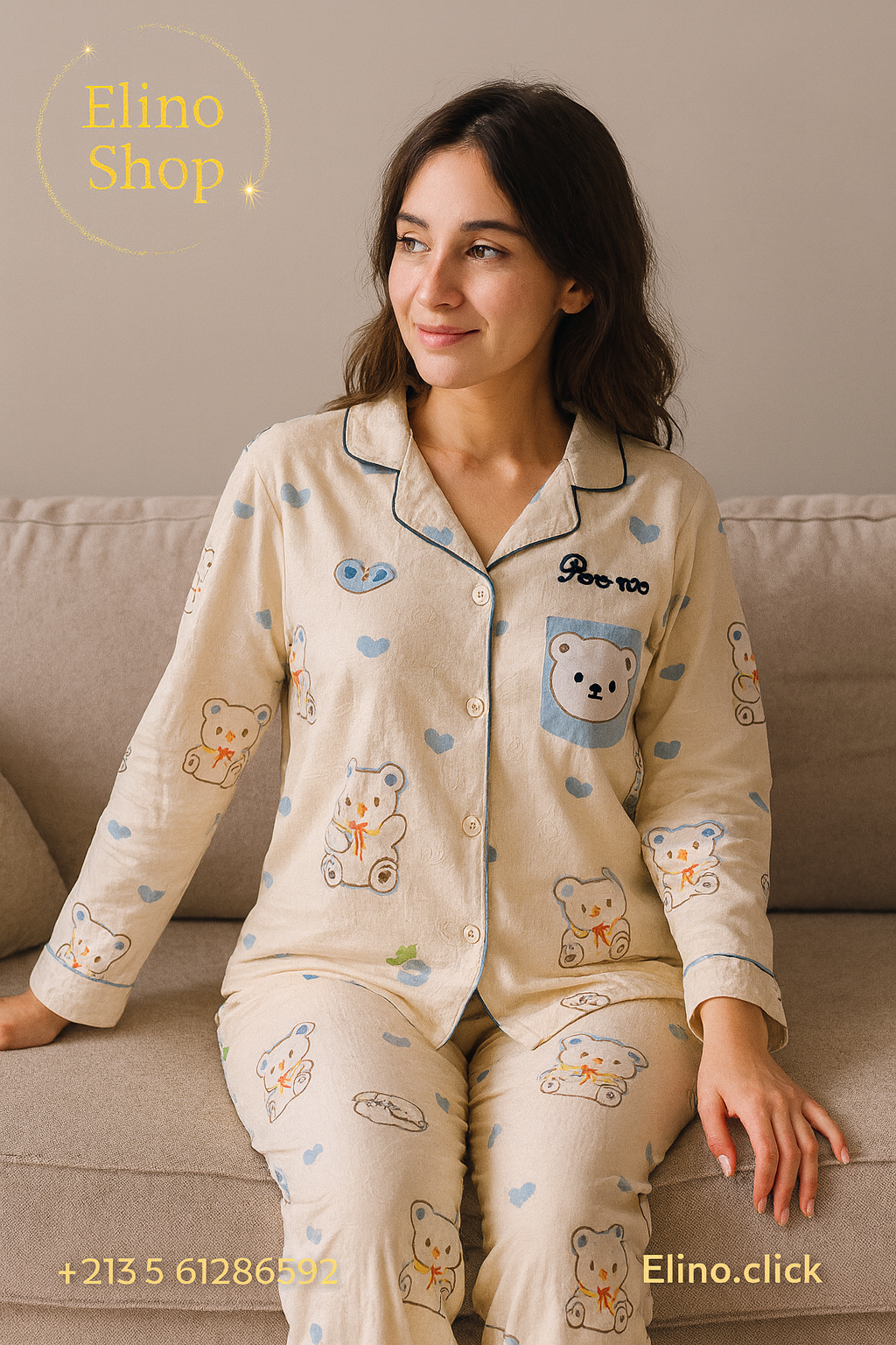Women’s Elegant Pajama Set – Embossed Hearts Design