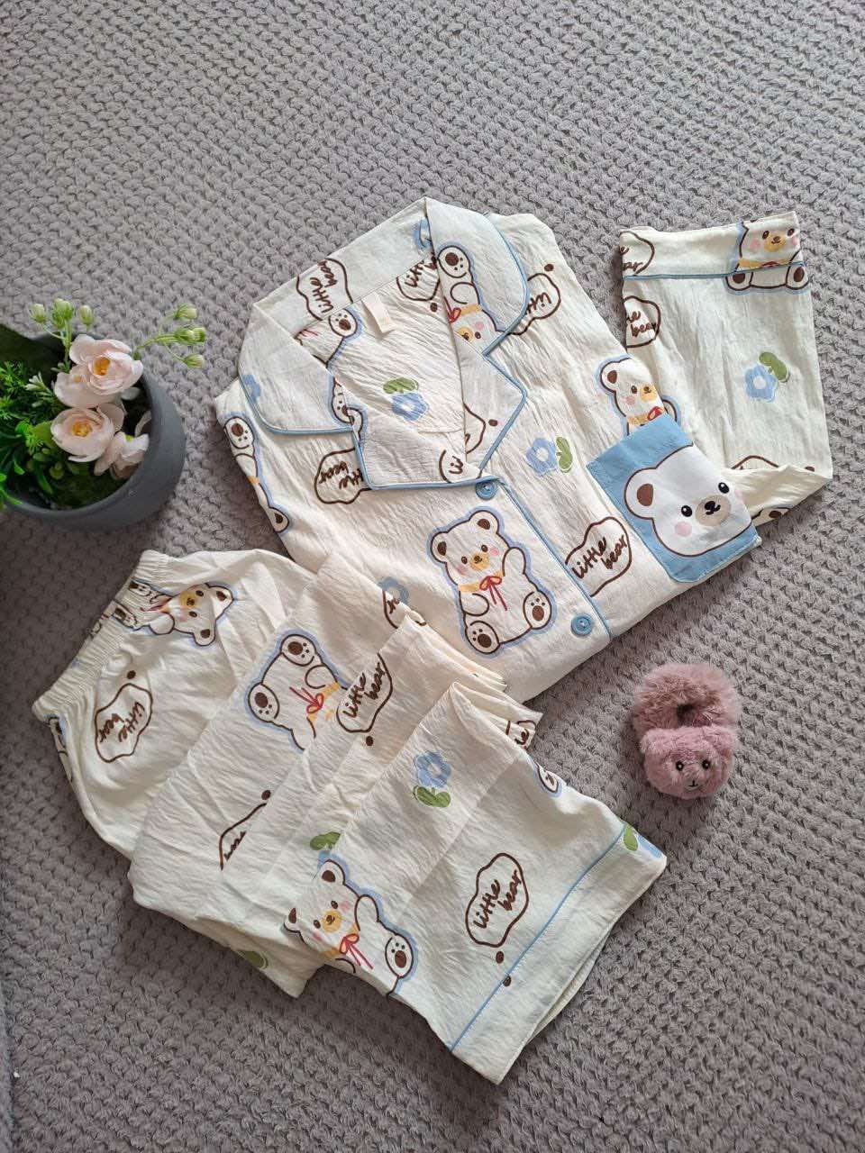 Women’s Cotton Pajama Set – Teddy Bear Print